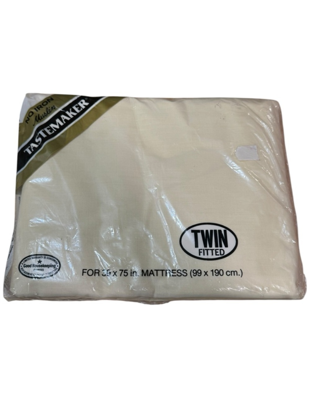 Vintage Tastemaker Twin Fitted Sheet Cream NOS No Iron Muslin Poly Cotton USA